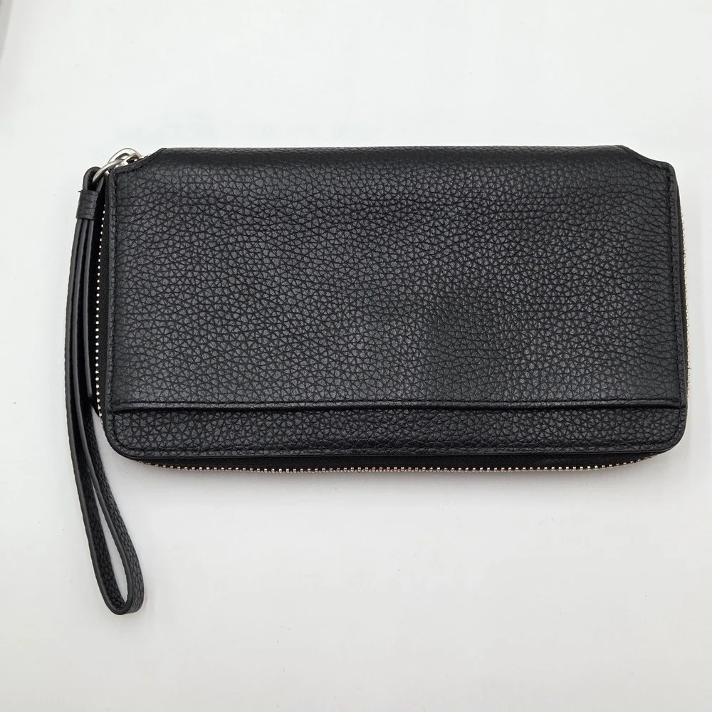 AllSaints Zip Around Pebbled Leather Wristlet Wallet Black 8